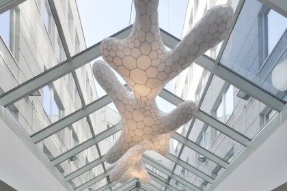 Adamlamp Coral 500 Extra Large amorph Suspended Light white glossy BSQ Office Building lobby Budapest