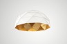 Sun Chandelier 140, Large Dome Pendant Light with golden inside triangle surface, white exterior,