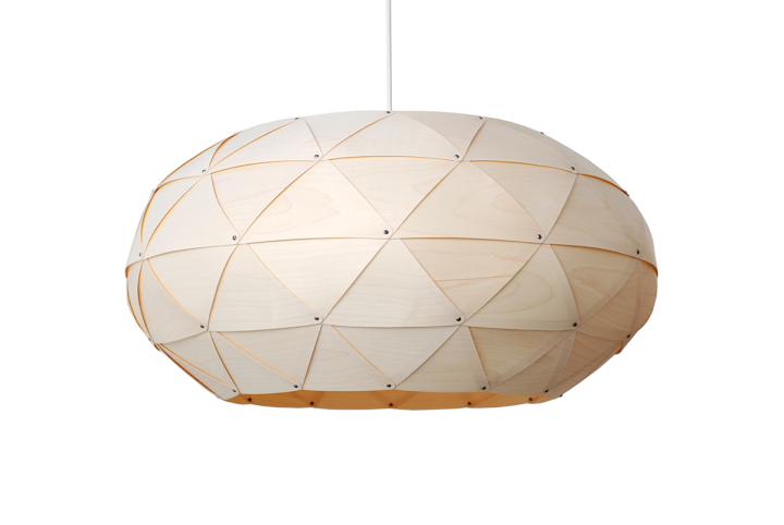  Geometric wooden pendant light made from maple veneer, showcasing a warm glow and elegant design for any indoor space.