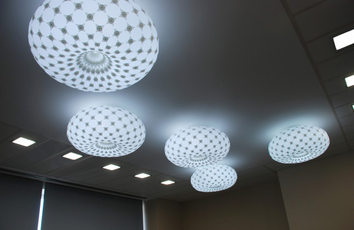 Adamlamp geometry spherical round ceiling light office Merck Hungary Budapest