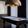 Sun Chandelier Gold 140, in hotel game room, light over billiard table, 