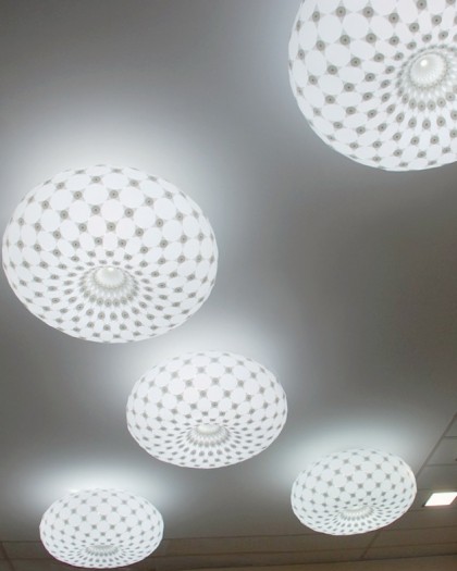Adamlamp geometry spherical round ceiling light office Merck Hungary Budapest