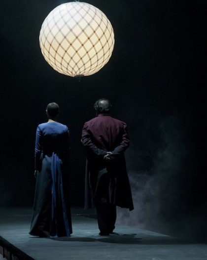 adamlamp diamond grid ball light, The Merchant of Venice, Theater, large geometric light sphere installation,  
