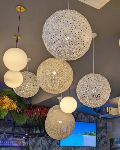 Lattice Light Ball White 60 pendant light in restaurant interior