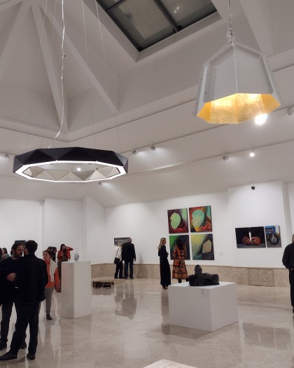 Large-scale sculptural lighting objects at Essentia Artis 2025