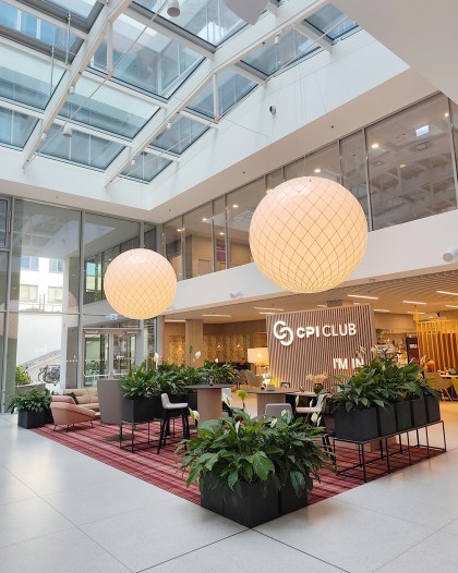 Adamlamp Suspended Extra Large Ball 200 Light Balance Hall lobby Budapest
