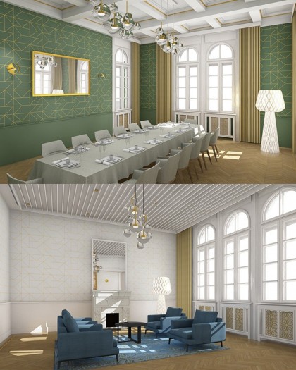 Diamond Grid Floor Light 160 with Gold grid Hungarian Ambassador's Residence in Ankara