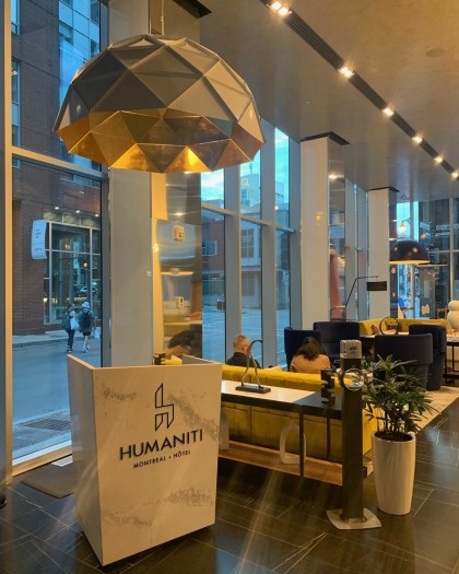 adamlamp sun chandelier gold 140 Humaniti Hotel Montreal Autograph Collection Lobby Montreal Canada