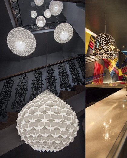Adamlamp geometric ceiling light installation casati hotel budapest lobby lighting 
