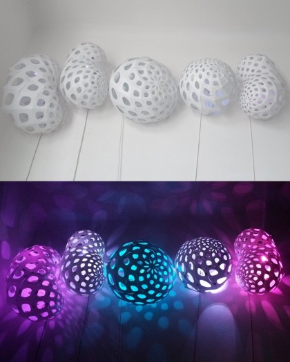 Adamlamp spiral folding geomtery lamps. The SPIRAL product line consists of decoration lamps for both in- and outdoor usage. 