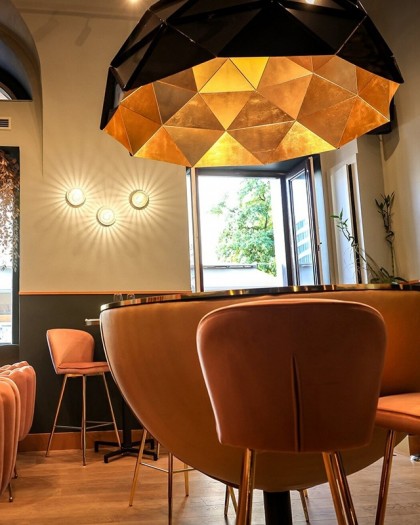 Adamlamp sun chandelier 140 Gold High Gloss Black large dome fixtures sophisto champagne bar budapest