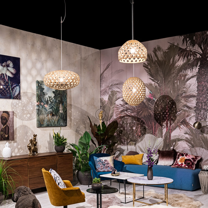 Explore the elegance of our Bamboo Light Hexagonal collection. These hand-assembled suspension lights in caramel finish bring warmth and style to any room.
