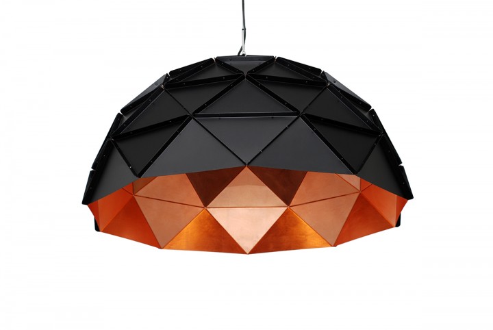 Adamlamp Sun Chandelier Copper 100 Matte Black finish, Large Suspended Light 100 cm diameter, copper leaf, 